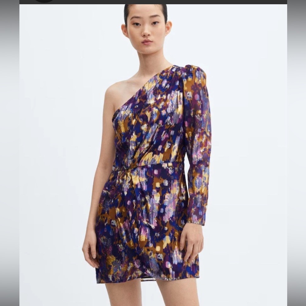 Mng By Mango Asymmetrical Dress Printed Size 8  NWT